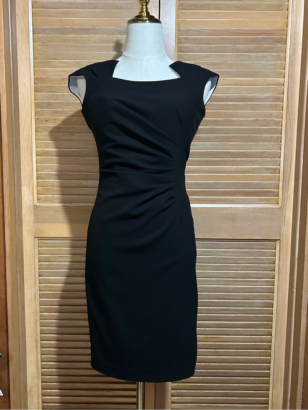 Calvin Klein Black Sheath Dress with Ruching Detail at Hip